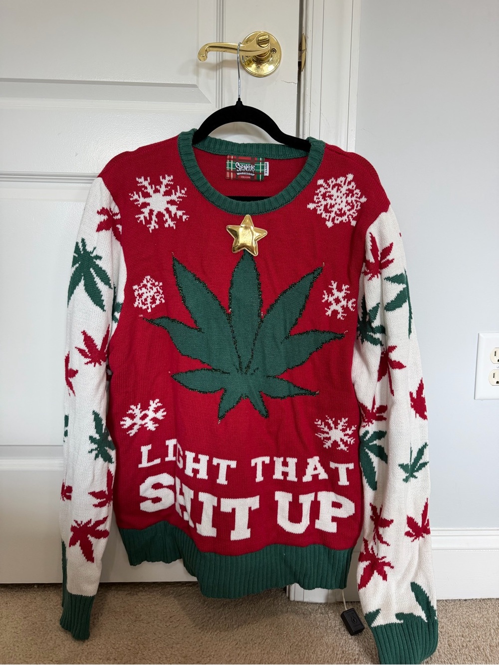 Spencer's Red, Green & White 'Light That Shit Up' Holiday Crewneck Sweater